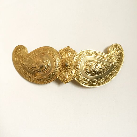 Vintage Alexis Kirk Gold Tone Etruscan Solider Runway Two Piece Belt Buckle - Picture 1 of 12